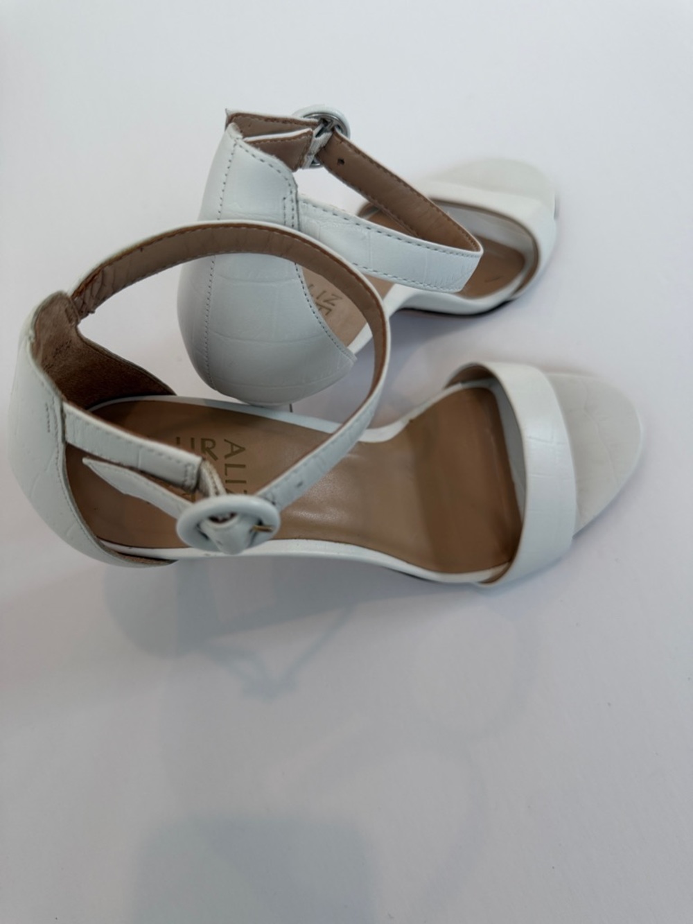 Naturalizer White Ankle-Strap Croc-Embossed Heeled Sandals - Picture 3 of 7